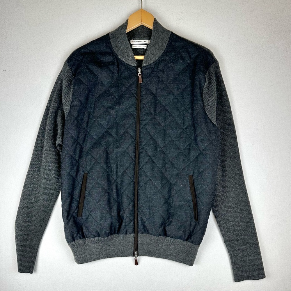 Peter Millar Quilted Full Zip Sweater Cardigan Jacket Wool Cotton Blend Office